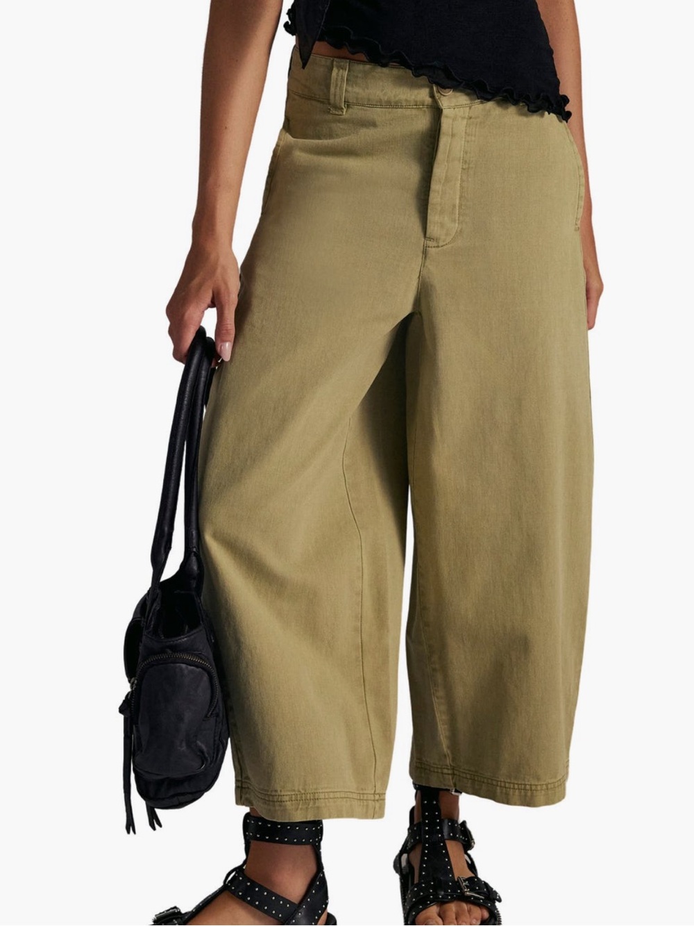 Free People High Waisted Classic Wide Leg Khaki Chino Pants